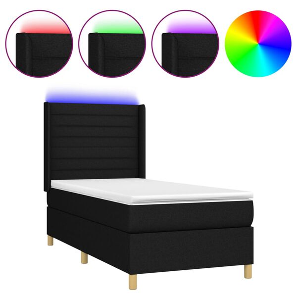 vidaXL Sommier &agrave; lattes de lit matelas et LED Noir 90x190 cm Tissu