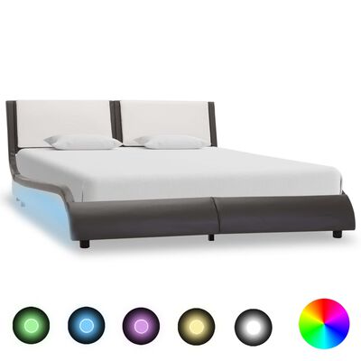 vidaXL Cadre de lit avec LED Gris et blanc Similicuir 120 x 200 cm