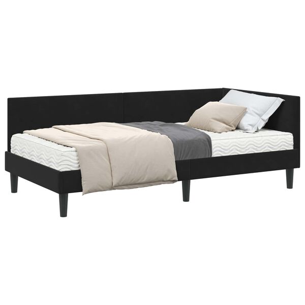vidaXL Cadre de lit d'angle avec matelas Autre 2 pcs Noir Velours
