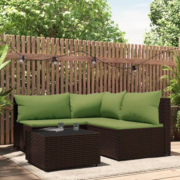 vidaXL Salon de jardin 4 pcs avec coussins Marron Résine tressée