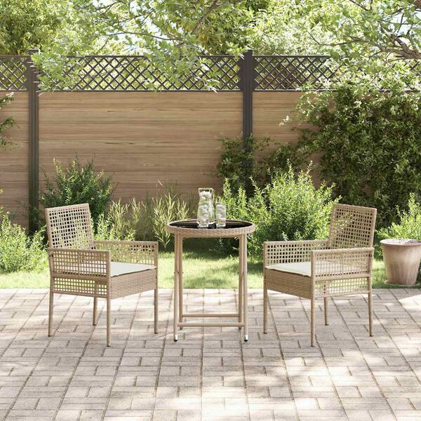 vidaXL Ensemble bistro de jardin 3 pcs Beige polyrotin