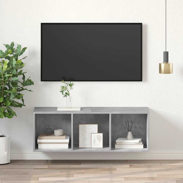 vidaXL Meuble TV mural Gris b&eacute;ton 37x37x107 cm Bois d&rsquo;ing&eacute;nierie