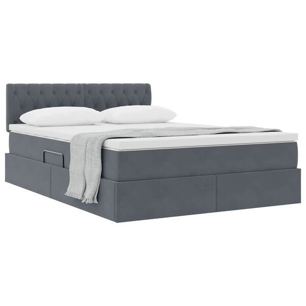 vidaXL Lit de Rangement avec matelas Gris fonc&eacute; 140 x 190 cm Velours