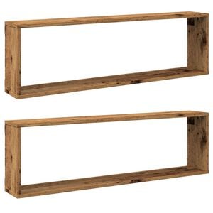 vidaXL &Eacute;tag&egrave;res cube murales 2 pcs vieux bois 100x15x30 cm