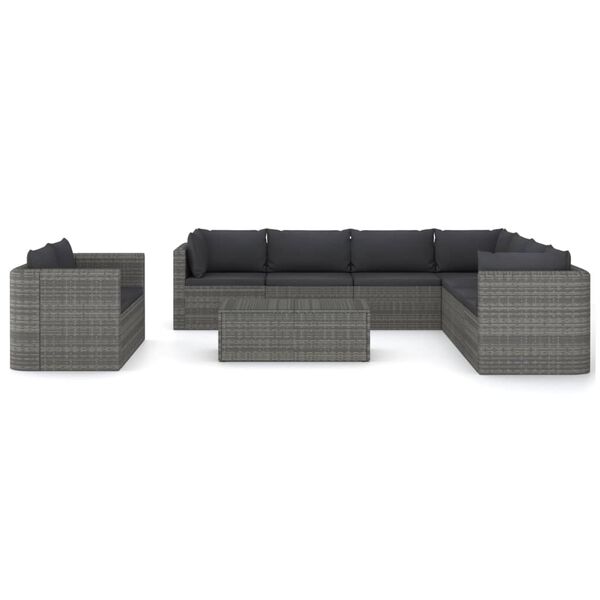 vidaXL Salon de jardin 10 pcs avec coussins Résine tressée Gris