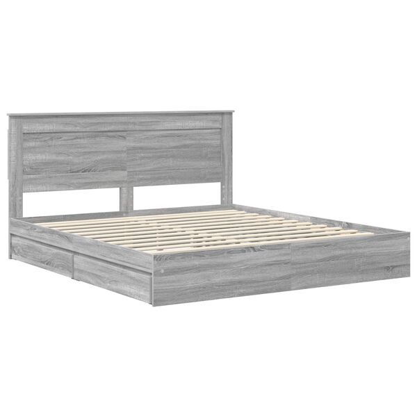 vidaXL Lit de Rangement Gris Sonoma 200 x 200 cm Bois d'ing&eacute;nierie