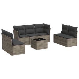 vidaXL Salon de jardin 8 pcs avec coussins gris r&eacute;sine tress&eacute;e