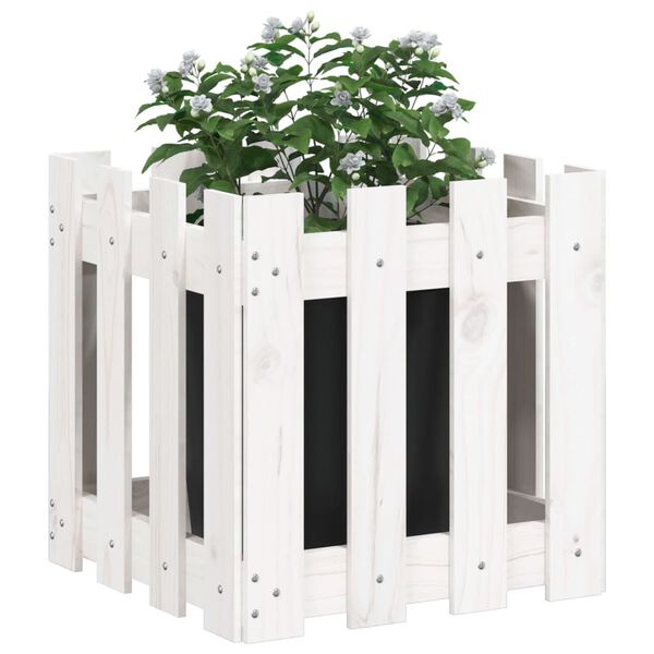 vidaXL Jardinière avec design de clôture blanc 40x40x40 cm pin massif
