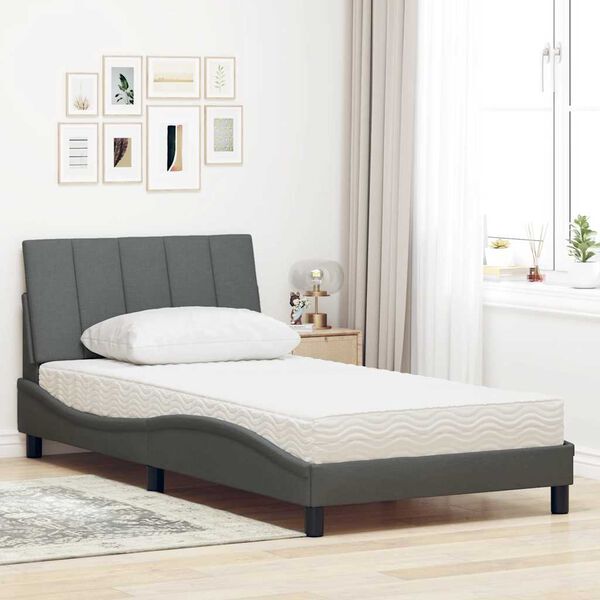 vidaXL Lit avec matelas Hanko gris fonc&eacute; 100x200 cm tissu