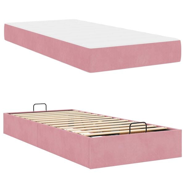 vidaXL Cadre de lit avec matelas avec matelas 2 pcs Rose Velours