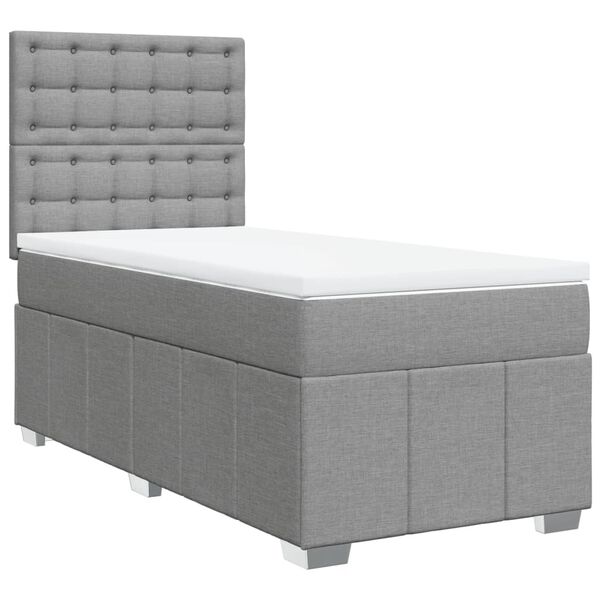 vidaXL Sommier &agrave; lattes de lit avec matelas Gris clair 90x200 cm Tissu