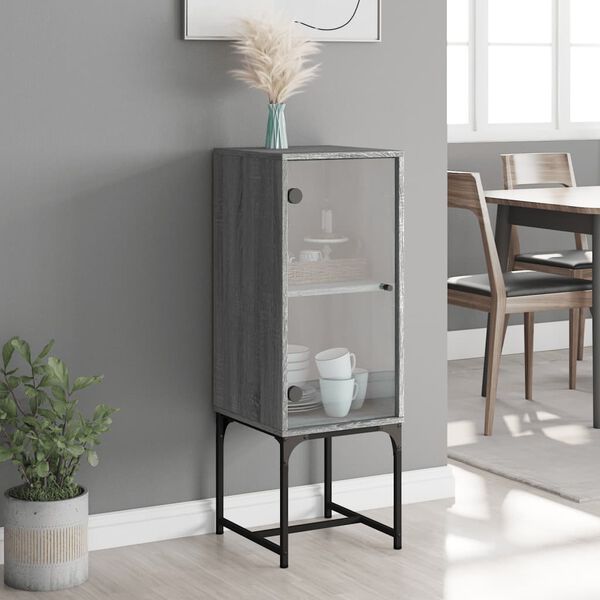 vidaXL Armoire lat&eacute;rale avec porte en verre sonoma gris 35x37x100 cm