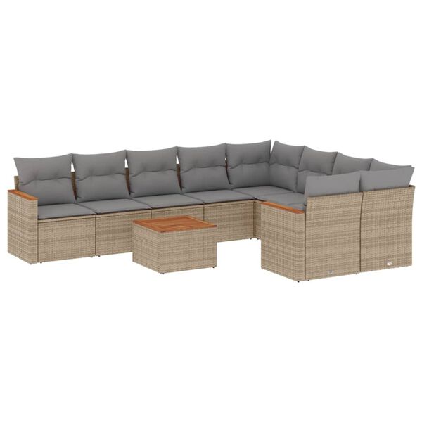 vidaXL Salon de jardin avec coussins 10 pcs beige r&eacute;sine tress&eacute;e