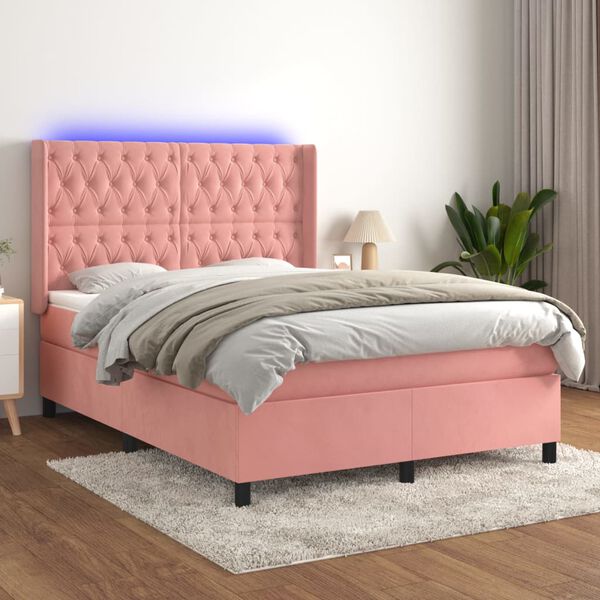 vidaXL Sommier &agrave; lattes de lit matelas et LED Rose 140x190 cm Velours