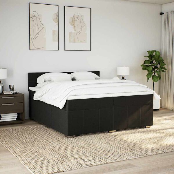 vidaXL Sommier &agrave; lattes de lit avec matelas Noir 200x200 cm Tissu