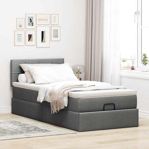 vidaXL Cadre de lit ottoman avec matelas gris fonc&eacute; 100x200 cm tissu