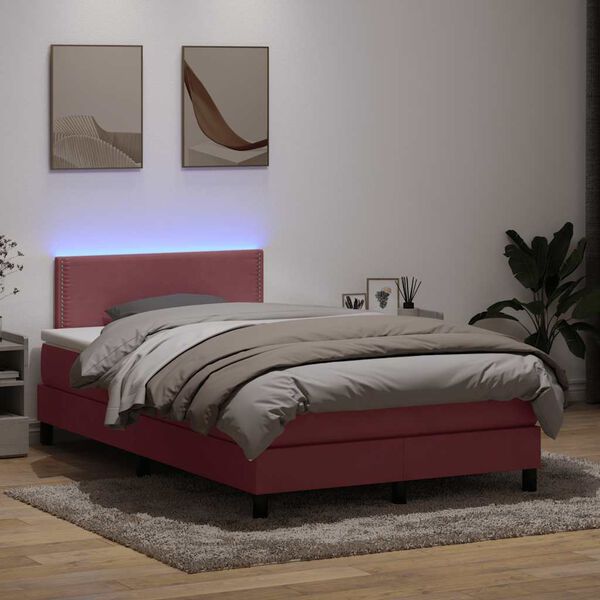 vidaXL Sommier &agrave; lattes de lit avec matelas et LED rose 120x210 cm velours