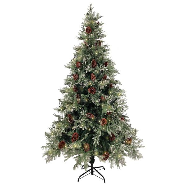 vidaXL Sapin de No&euml;l pr&eacute;-&eacute;clair&eacute; pommes de pin vert blanc 195cm PVC PE