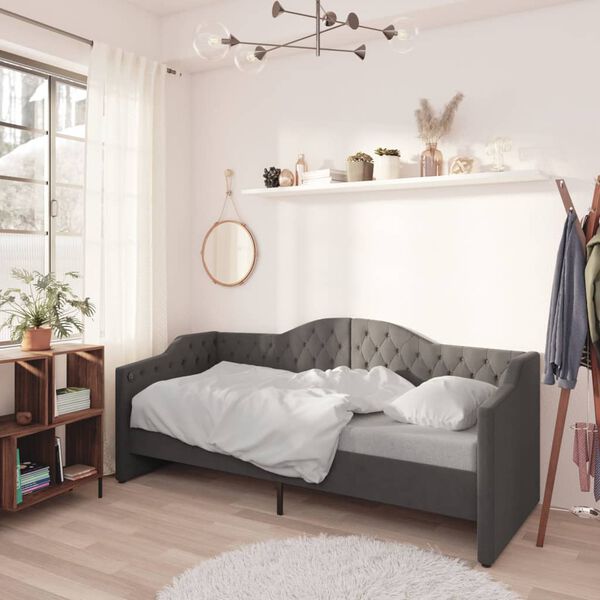 vidaXL Lit avec matelas et &eacute;clairage USB Gris fonc&eacute; Tissu 90x200 cm