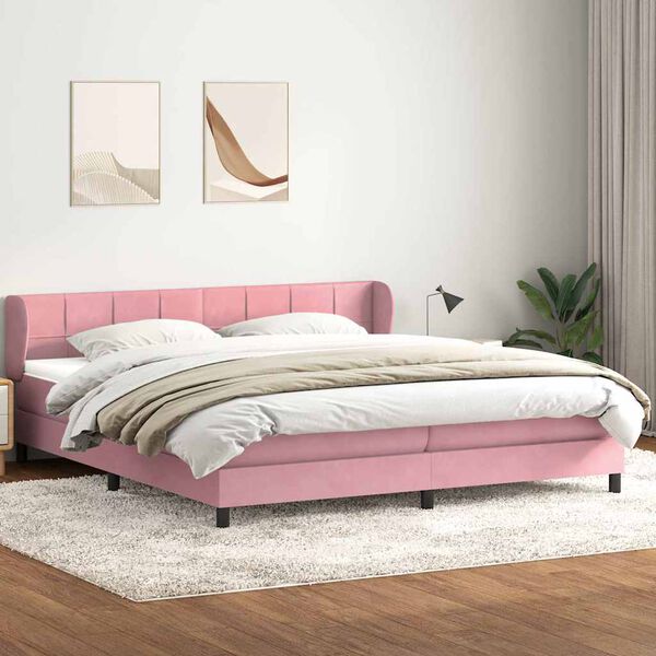 vidaXL Sommier &agrave; lattes de lit avec matelas rose 180x220 cm velours