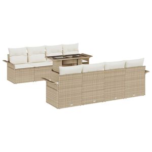vidaXL Ensemble de canap&eacute; de jardin 9 pcs Beige Poly Rattan