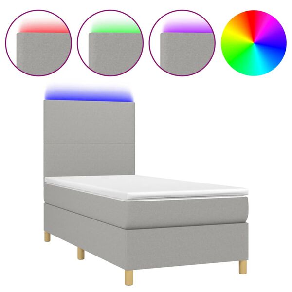 vidaXL Sommier &agrave; lattes de lit avec matelas et LED Gris clair 90x200cm
