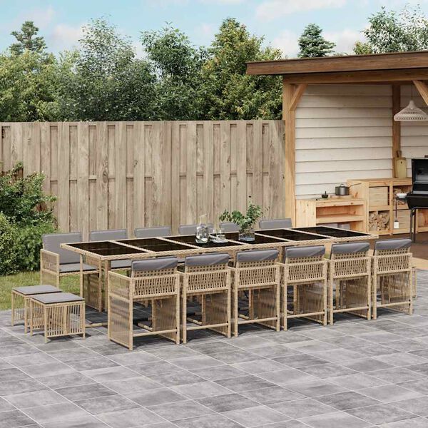 vidaXL Ensemble &agrave; manger de jardin et coussins 17 pcs m&eacute;lange beige