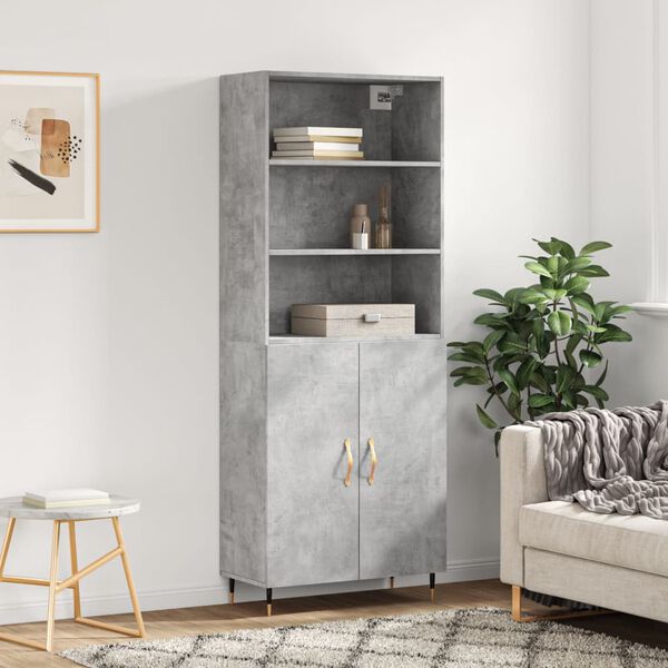 vidaXL Buffet haut Gris b&eacute;ton 69,5x34x180 cm Bois d'ing&eacute;nierie