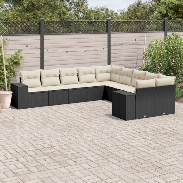 vidaXL Salon de jardin 10 pcs avec coussins noir r&eacute;sine tress&eacute;e