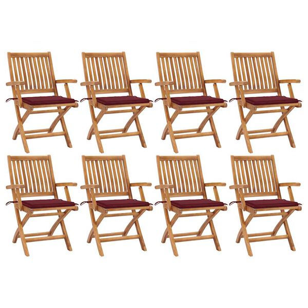 vidaXL Chaises pliables de jardin avec coussins lot de 8 Teck solide