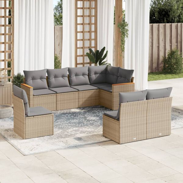 vidaXL Salon de jardin avec coussins 8pcs m&eacute;lange beige r&eacute;sine tress&eacute;e