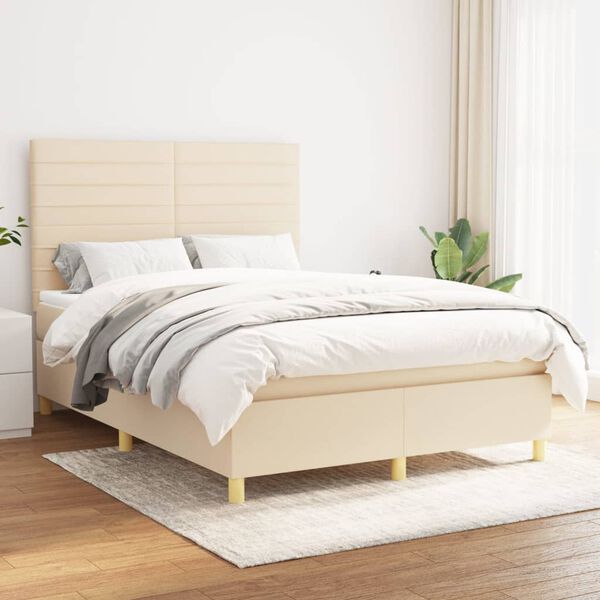vidaXL Sommier &agrave; lattes de lit avec matelas Cr&egrave;me 140x200 cm Tissu