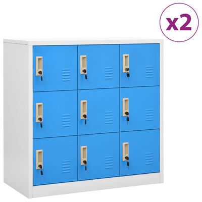 vidaXL Armoires à casiers 2 pcs Gris clair et bleu 90x45x92,5 cm Acier
