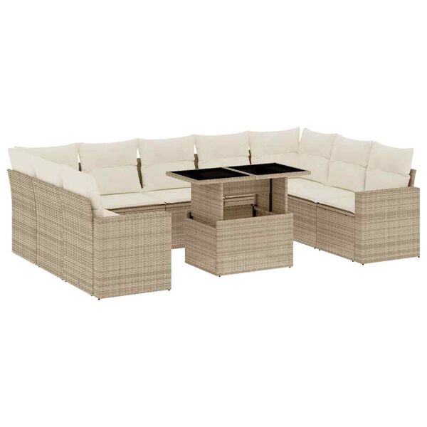 vidaXL Salon de jardin avec coussins 10 pcs beige r&eacute;sine tress&eacute;e