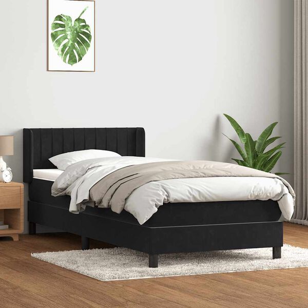 vidaXL Sommier &agrave; lattes de lit avec matelas noir 80x210 cm velours