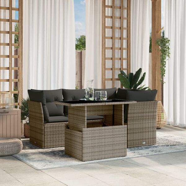 vidaXL Salon de jardin 5 pcs avec coussins gris r&eacute;sine tress&eacute;e