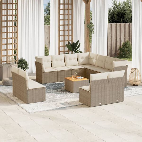 vidaXL Salon de jardin avec coussins 12 pcs beige r&eacute;sine tress&eacute;e