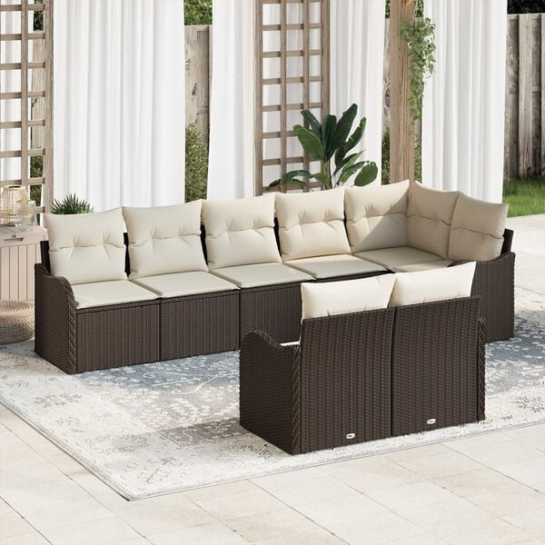 vidaXL Ensemble de canap&eacute; de jardin 8 pcs Marron et blanc Poly rotin