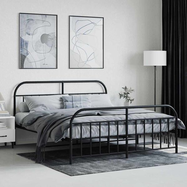 vidaXL Cadre de lit m&eacute;tal sans matelas avec pied de lit noir 160x200cm