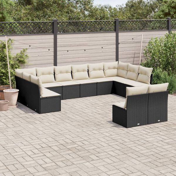 vidaXL Salon de jardin 12 pcs avec coussins noir r&eacute;sine tress&eacute;e