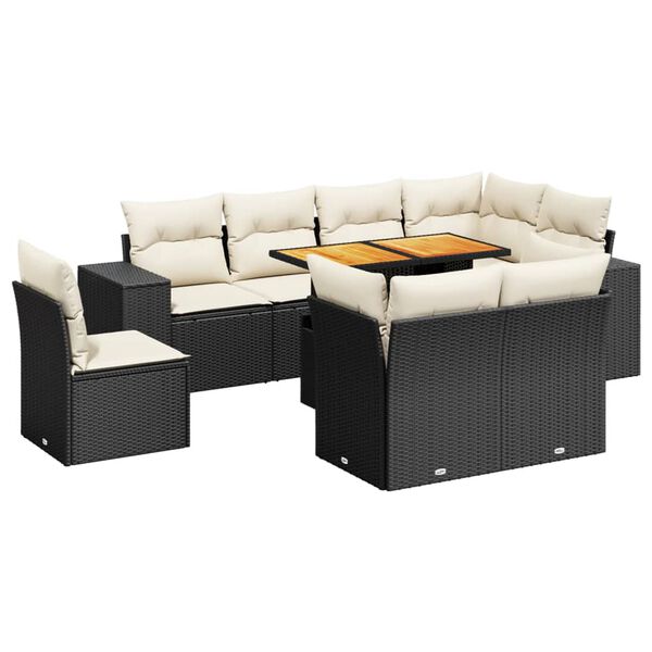 vidaXL Salon de jardin 9 pcs avec coussins noir r&eacute;sine tress&eacute;e