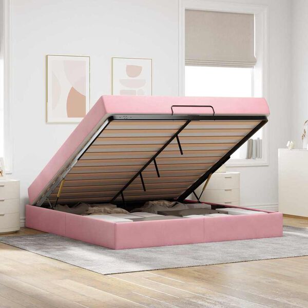 vidaXL Cadre de lit avec matelas avec matelas 2 pcs Rose Velours