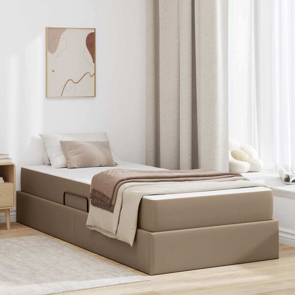 vidaXL Lit avec rangement et matelas 2 pcs Cappuccino Cuir