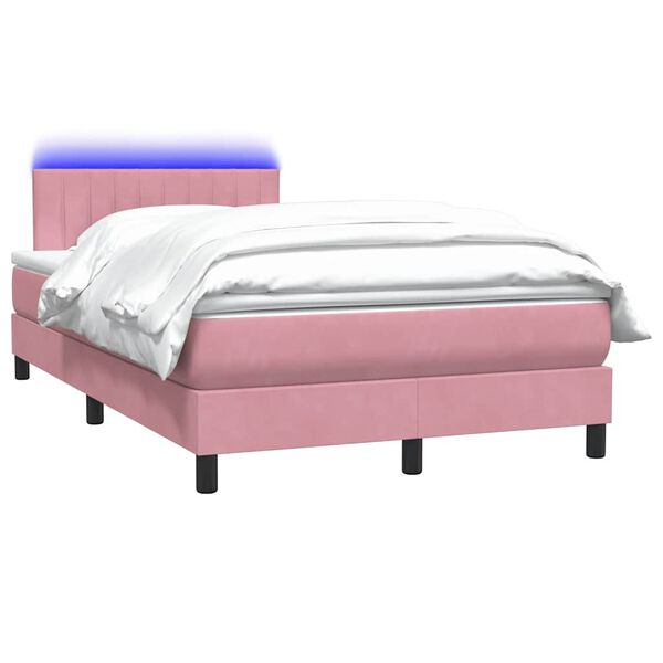 vidaXL Sommier &agrave; lattes de lit avec matelas et LED rose 120x220 cm velours