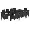 vidaXL Ensemble &agrave; manger de jardin et coussins 11 pcs noir rotin verre
