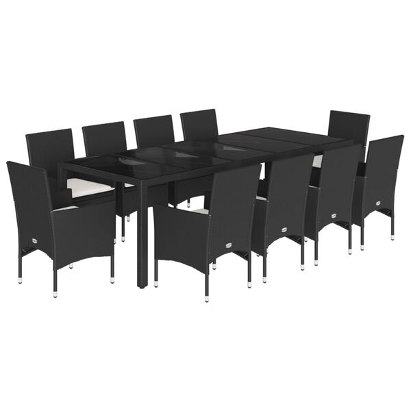 vidaXL Ensemble &agrave; manger de jardin et coussins 11 pcs noir rotin verre