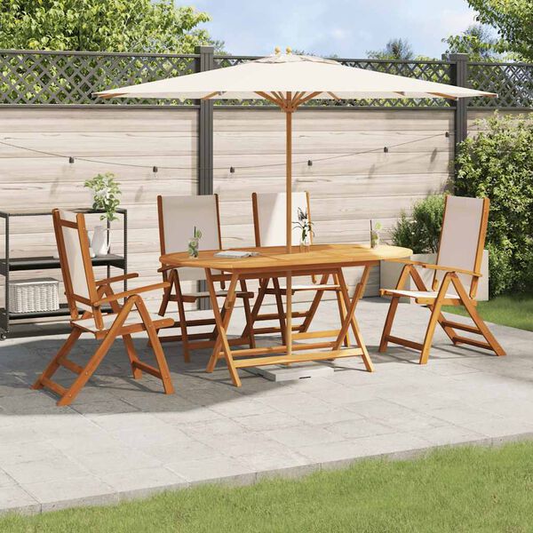 vidaXL Ensemble &agrave; manger de jardin 5pcs bois d'acacia solide textil&egrave;ne