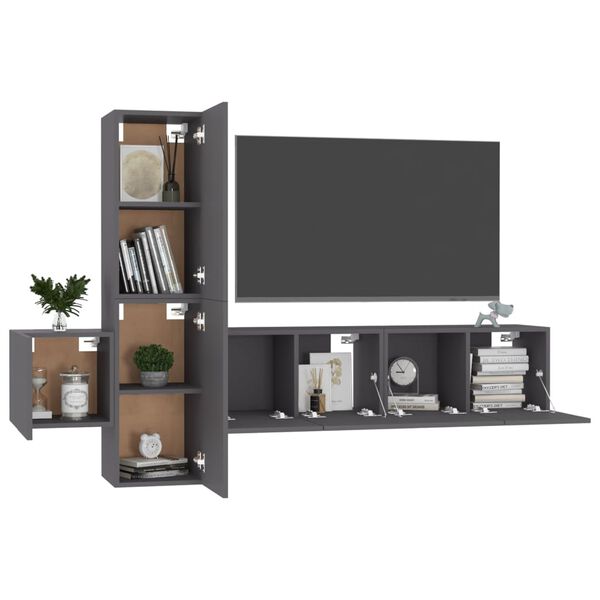 vidaXL Ensemble de meubles TV 5 pcs Gris Bois d&rsquo;ing&eacute;nierie