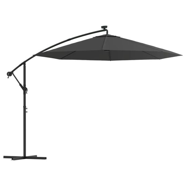 vidaXL Parasol de jardin en porte-&agrave;-faux et lumi&egrave;res LED m&acirc;t en acier
