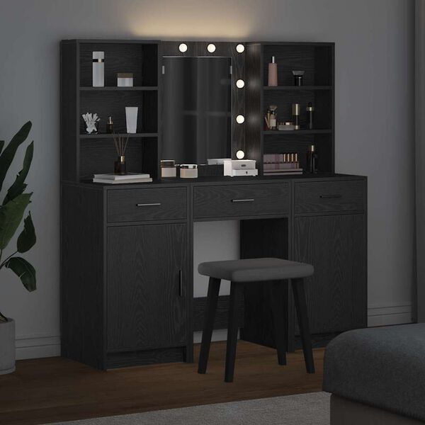 vidaXL Ensemble de Coiffeuse 3 pcs Chêne noir Bois d'ingénierie